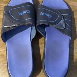 Curves Slide Sandals in Grey and Purple